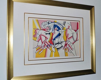 ROY LICHTENSTEIN Signed, numbered, Red Horseman Litho, Professional Frame Acid Free Cloth, Mattes,Fillets, COA: Royal Palace Gallery, Spain