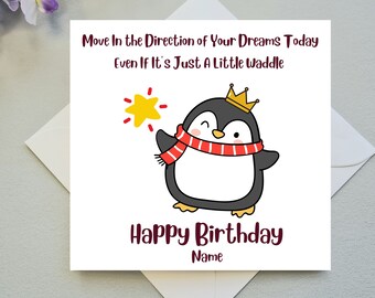 Penguin Birthday card; Inspiring Penguin card