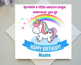 WBdesignz Biglietto Di Auguri Di Compleanno Unicorno Per Bambine - Con Busta, Formato DIN A6, Rosa E Arcobaleno - 2