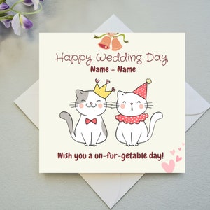 Personalized wedding card; Wedding card for cat lovers; Fun wedding card