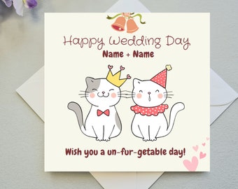 Tarjeta de boda personalizada para amantes de los gatos