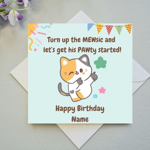 Personalized birthday card for cat lover; funny birthday card;