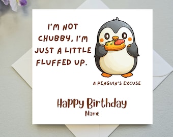 Chubby Penguin Birthday Card - Personalized Name Option