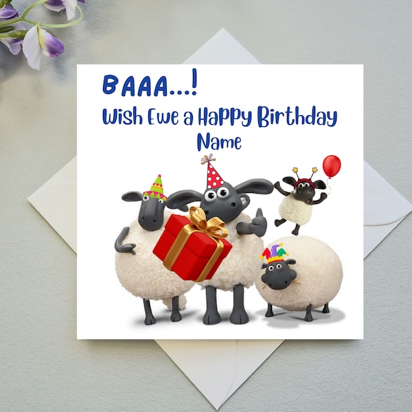 Carte d'anniversaire Shaun le mouton ; Carte d'anniversaire personnalisée ; Jolie carte d'anniversaire