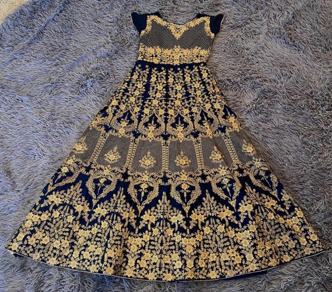 Readymade Fully Stitched XS Navy Blue & Gold Indian Pakistani Dress