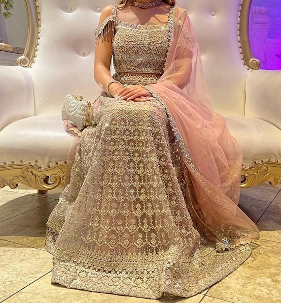 slim fit dress slacks Rose Gold Embroidered Bridal Lehenga – Kala Shree Regalia