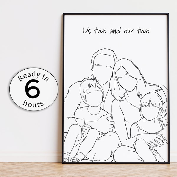 Custom family portrait, custom line from photo, line art drawing, couple gift, personalized Christmas gift, father’s day, mother’s day