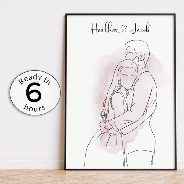 Custom couple portrait, portrait from photo, husband wife anniversary gift, unique personalized wedding present, lgbtq custom drawing asap