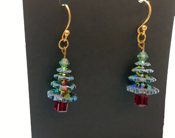 Pendientes de árbol de Navidad con cristales de Swarovski - verde oscuro
