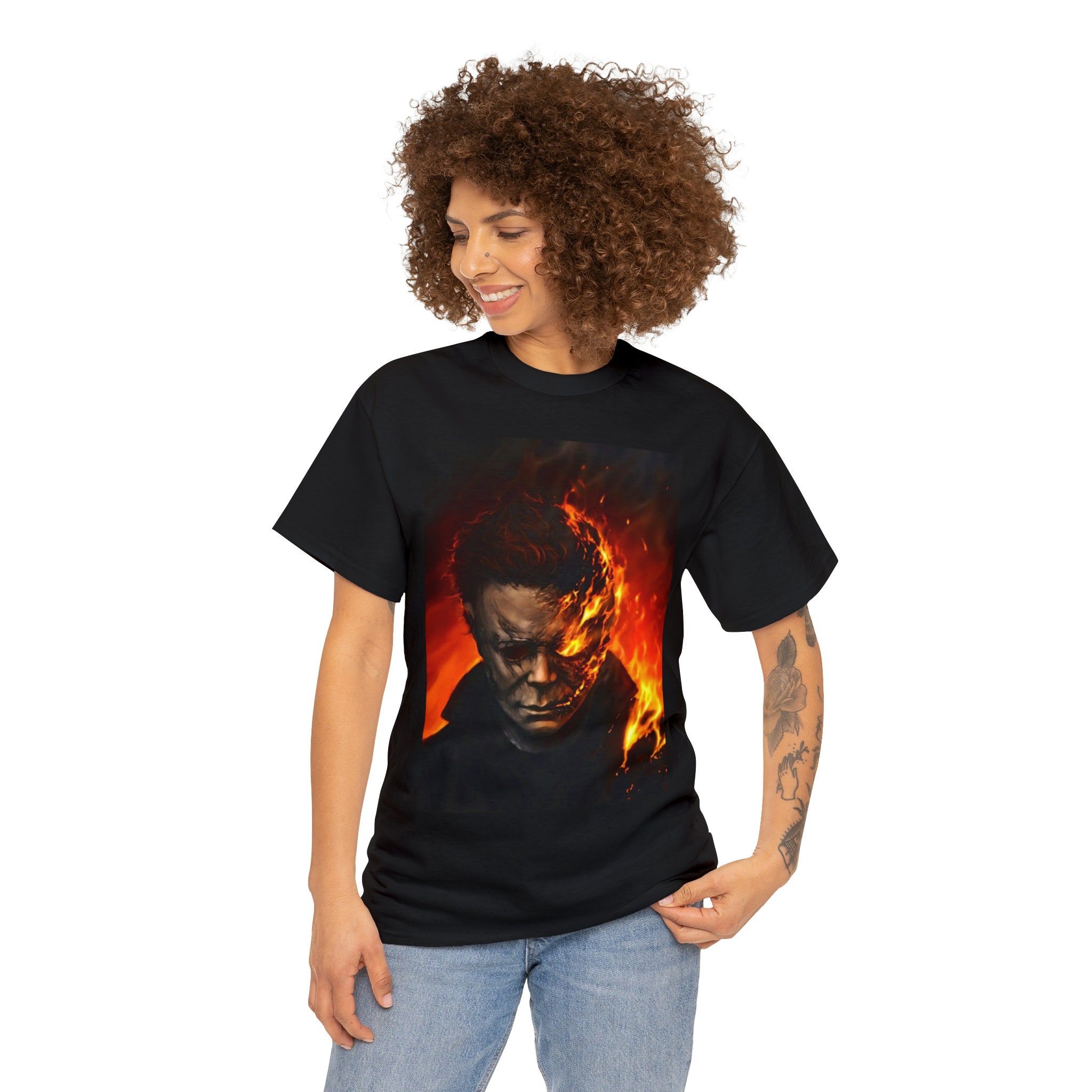 Discover Michael Myers Graphic Tee Creep into Style with our Horror Movie Graphic Tees: Spooky Shirts for Film Fanatics!