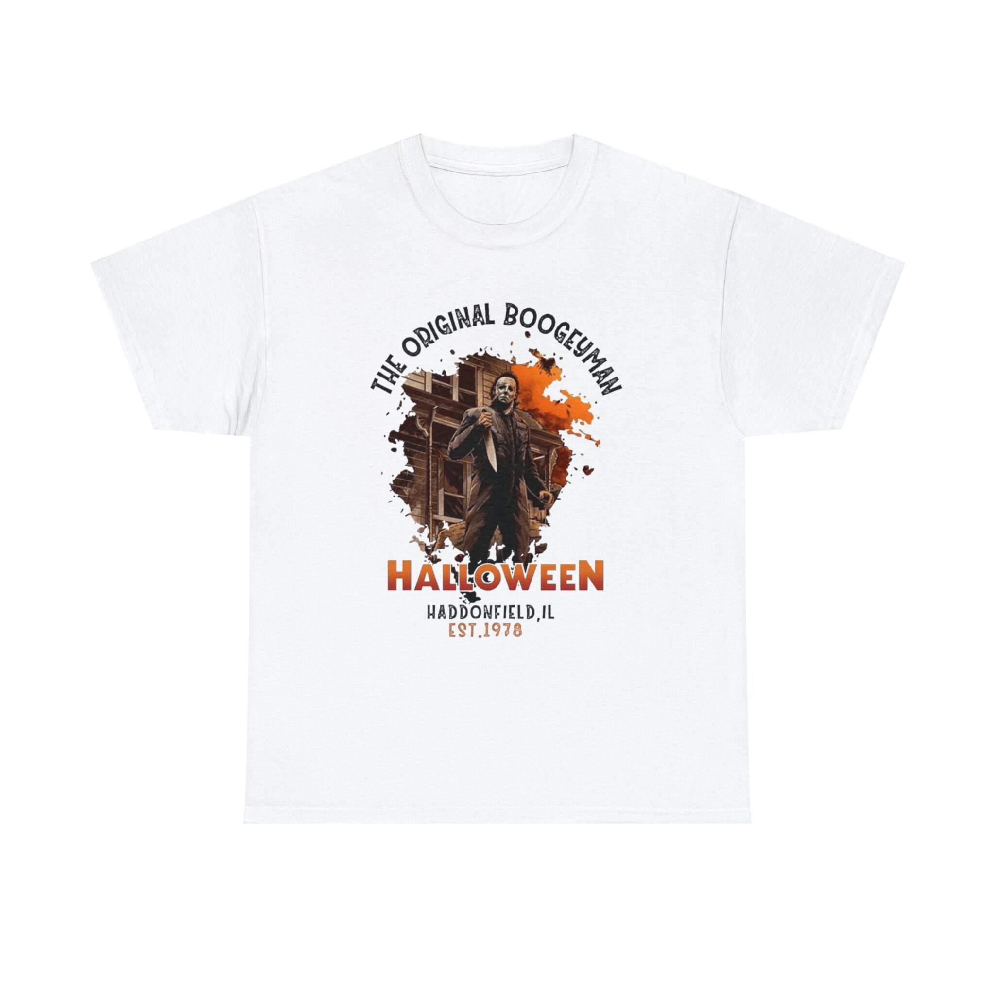 Discover The Original Boogeyman Michael Myers Graphic Tee Get Ready for a Terrifyingly Cool Look: Shop our Horror Movie Graphic Tees Collection Today