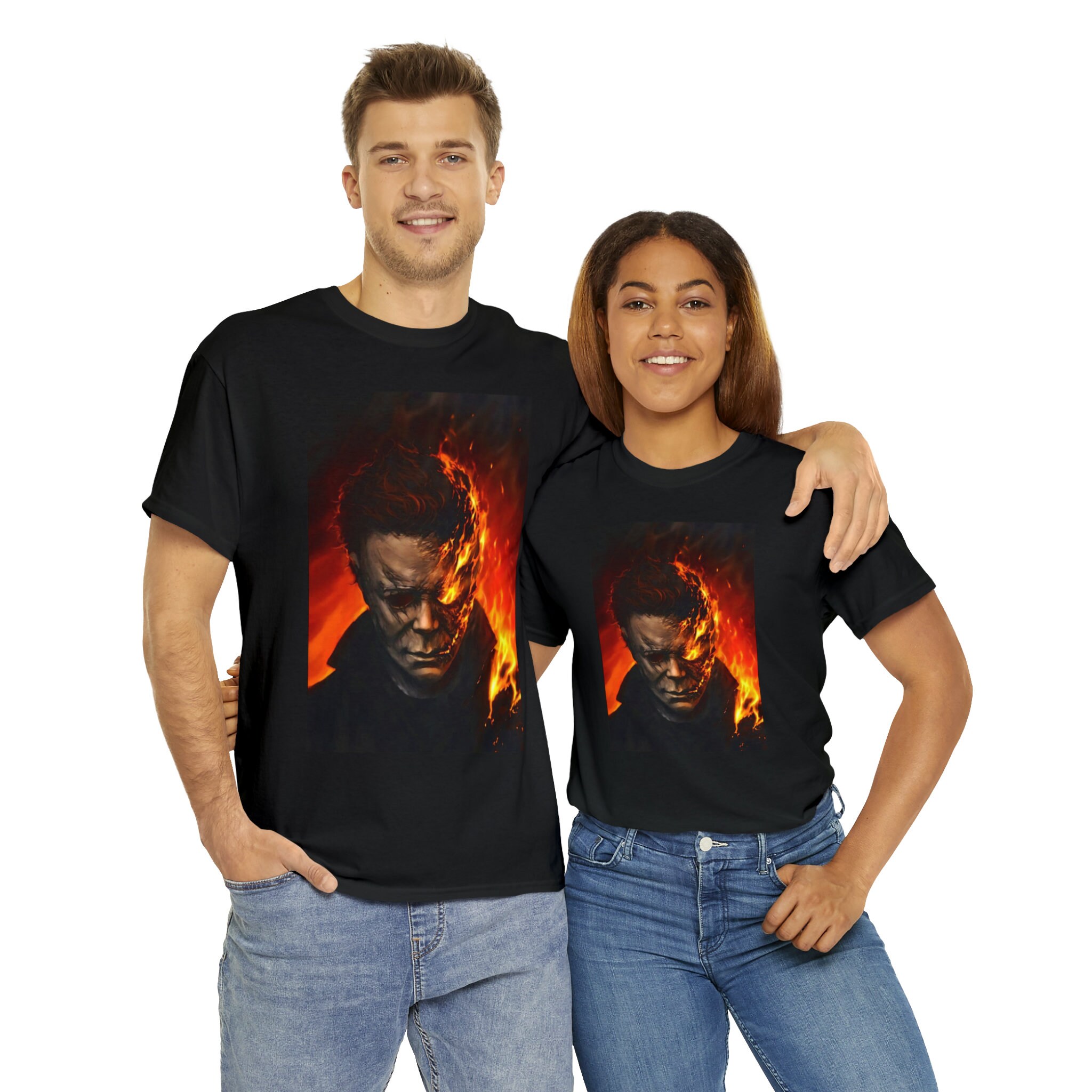 Discover Michael Myers Graphic Tee Creep into Style with our Horror Movie Graphic Tees: Spooky Shirts for Film Fanatics!