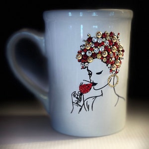 Bling mug, Custom Mug, Afro Woman Bling mug, Birthday Gift for Her
