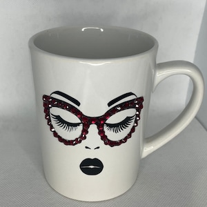 Bling eyeglass mug, Red bling eye glasses, coffee mug, unique gift