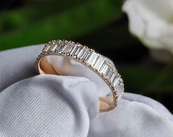 Baguette Diamant Eternity Band, 14k Roségold Ehering, volle Eternity Stacking Band, einzigartige horizontale Baguette Moissanite Ring