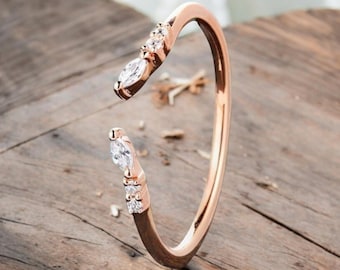 Offener Rose Gold Armreif | Moderne Diamant-Cluster-Manschette | Verstellbar Braut Armband | CZ Hochzeit Schmuck Geschenk für Sie