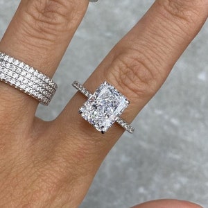 3.5 Ct Radiant Cut Moissanite Engagement Ring, 925 silver Wedding Ring, For Her Unique Praposal Ring, Cluster Bridal Ring For Women.