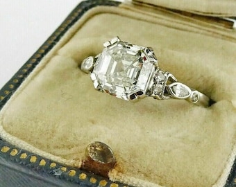 Anillo de compromiso de estilo vintage, solitario Art Déco con talla cojín, anillo de filigrana de oro blanco de 14k, anillo de pedida antiguo, regalo de aniversario eduardiano