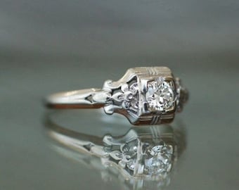 Anillo vintage Art Déco de moissanita / Anillo de compromiso de filigrana de plata de ley