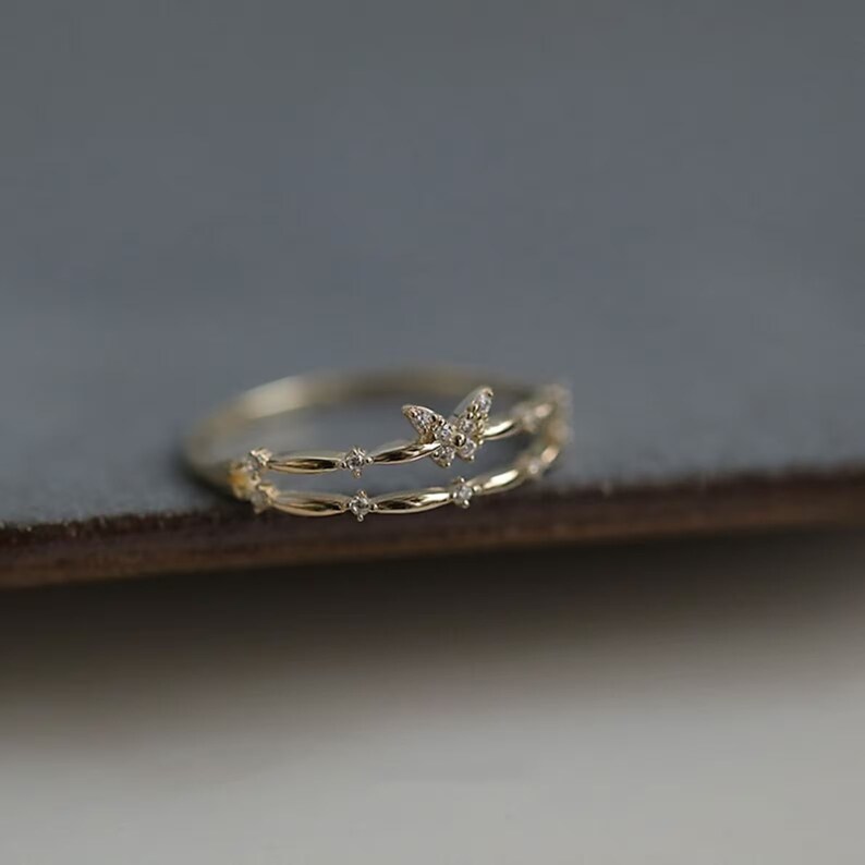 Butterfly Gold Ring, Vintage Gold Ring, Anniversary Gift, Prapose Ring ...