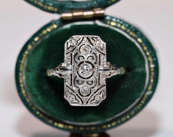 Anillo de compromiso Art Déco de moissanita / Anillo de cóctel de oro blanco con filigrana
