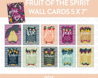 Tarjetas de pared imprimibles sobre el Fruto del Espíritu, descarga digital con versículos bíblicos florales, impresión artística de 5x7 pulgadas.