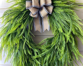 30&quot; Greenery Bead Grass Wreath - With Your Choice of Bow -NEW- Gorgeous Everyday Wreath-Popular Greenery Wreath