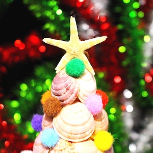 CHRISTMAS TREE with SHELLS. Christmas decorations with natural Chamelea striatula shells. Marine decoration and an exclusive, colorful gift.