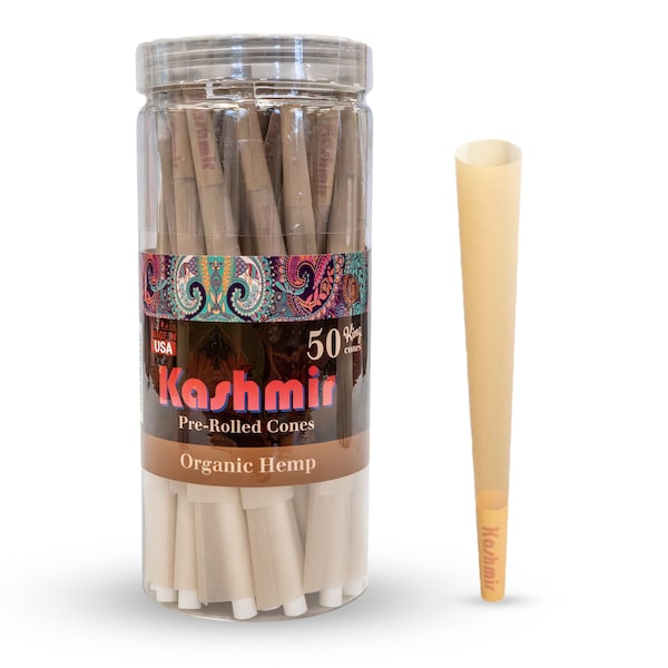 Kashmir Pre Rolled Cones Organic Hemp Natural Rolling Paper Cones King Size 50 Pack with Ash Tray