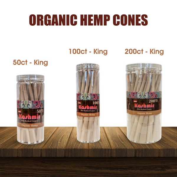 Kashmir Organic Hemp Pre Rolled Cones with Ash Tray King Size Rolling Paper Cones Elevate Your Smoking Experience - 50, 100, 200 Packs