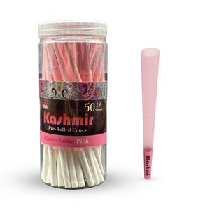 Kashmir Pre Rolled Cones 50 Pack with Ash Tray Pink Rolling Paper Cones 1-1/4 Size for Smooth Smoking Experience