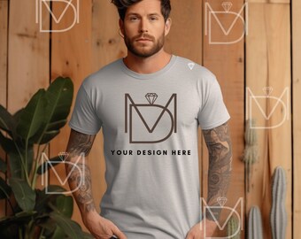 3001 Athletic Heather Bella Canvas Male Model Mockup, Grey T-Shirt Model Mock Up, 3001 Man Mockup, Mens Studio Tee Shirt TShirt Model Mockup