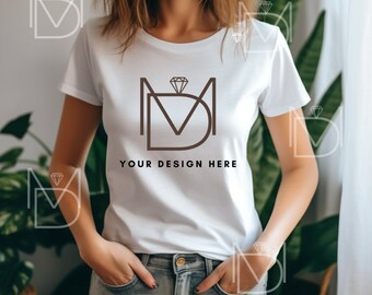 White Bella Canvas 3001 Mock, Tshirt Mockup, Styled Shirt Mockup, Trendy Mockup, Womens Tee Mock, White T-Shirt Mockup, White Tshirt mockup