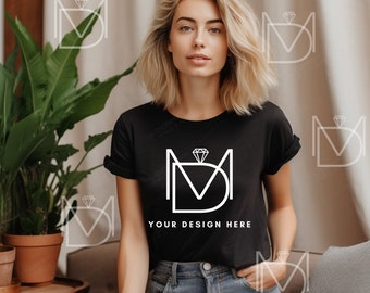 Black Bella Canvas 3001 Mock, Tshirt Mockup, Styled Shirt Mockup, Trendy Mockup, Womens Tee Mock, Black T-Shirt Mockup, Black Tshirt mockup