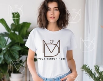 White Bella Canvas 3001 Mock, Tshirt Mockup, Styled Shirt Mockup, Trendy Mockup, Womens Tee Mock, White T-Shirt Mockup, White Tshirt mockup