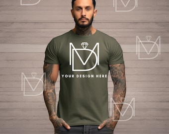 Heather Olive Bella Canvas 3001 Mockup, T-Shirt Mockup, Male t-shirt Mockup, Model Mockup, Styled Shirt Mock, Tshirt mock, Model 3001 Mockup