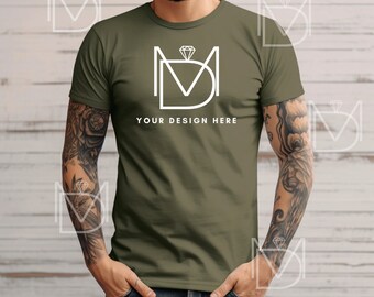 Heather Olive Bella Canvas 3001 Mockup, T-Shirt Mockup, Male t-shirt Mockup, Model Mockup, Styled Shirt Mock, Tshirt mock, Model 3001 Mockup