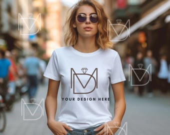 White Bella Canvas 3001 Mock, Tshirt Mockup, Styled Shirt Mockup, Trendy Mockup, Womens Tee Mock, White T-Shirt Mockup, White Tshirt mockup