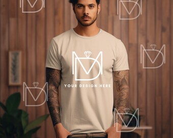 Soft Cream Bella Canvas 3001 Mockup, T-Shirt Mockup, Male t-shirt Mockup, Model Mockup, Styled Shirt Mockup, Tshirt mock, Model 3001 Mockup