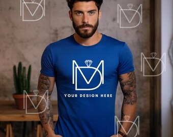 True Royal Bella Canvas 3001 Mockup, T-Shirt Mockup, Male t-shirt Mockup, Model Mockup, Styled Shirt Mockup, Blue Tshirt mock, Model 3001