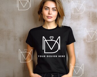 Black Bella Canvas 3001 Mock, Tshirt Mockup, Styled Shirt Mockup, Trendy Mockup, Womens Tee Mock, Black T-Shirt Mockup, Black Tshirt mockup
