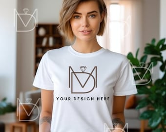 White Bella Canvas 3001 Mock, Tshirt Mockup, Styled Shirt Mockup, Trendy Mockup, Womens Tee Mock, White T-Shirt Mockup, White Tshirt mockup