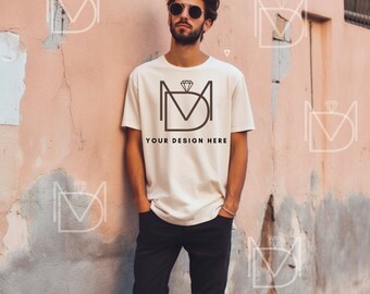 Soft Cream Bella Canvas 3001 Mockup, T-Shirt Mockup, Male t-shirt Mockup, Model Mockup, Styled Shirt Mockup, Tshirt mock, Model 3001 Mockup