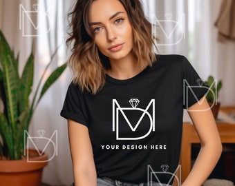 Black Bella Canvas 3001 Mock, Tshirt Mockup, Styled Shirt Mockup, Trendy Mockup, Womens Tee Mock, Black T-Shirt Mockup, Black Tshirt mockup
