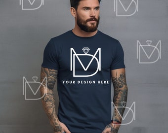 Navy Bella Canvas 3001 Mockup, T-Shirt Mockup, Male t-shirt Mockup, Model Mockup, Nature, Mountains, Woods, Navy Tshirt mock, 3001 Mock