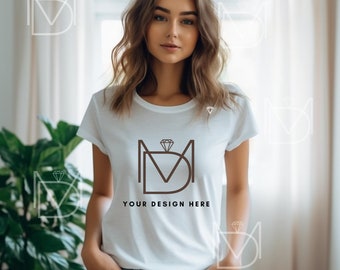 White Bella Canvas 3001 Mock, Tshirt Mockup, Styled Shirt Mockup, Trendy Mockup, Womens Tee Mock, White T-Shirt Mockup, White Tshirt mockup