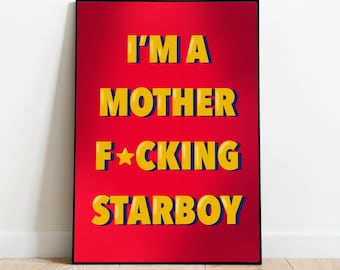 Starboy Print | The Weeknd | Lyric Poster | Digital Art | Wall Art | Poster | Music Print | A4
