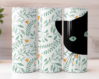 Cute Kitty Design | 20 oz Straight Skinny Tumbler Design for Sublimation | 300dpi PNG Digital Download | Cat lover gift | Black Cat Tumbler