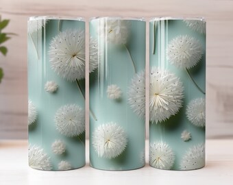 3D Dandelion Design | Bridesmaid Gift | Wedding Favour | 20oz Straight Skinny Tumbler Sublimation | Floral PNG Digital Download | Paper