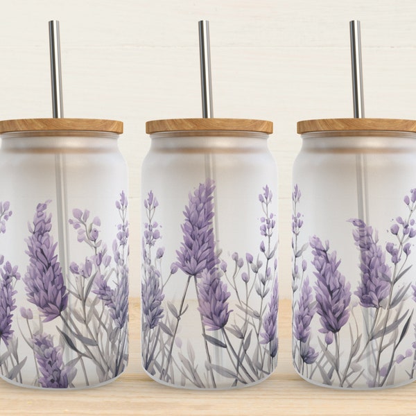 Lavendel PNG | Lavendel Libbey Wrap | 16 Unzen Libbey Glasdose Design | 300dpi PNG digitaler Download für Sublimation | Einzigartiges Geschenk | Wildblume